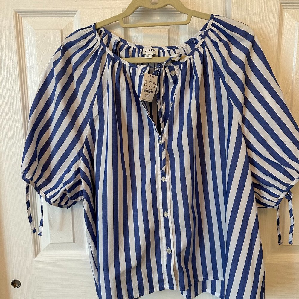 J. Crew Factory Blue and White Striped Blouse
